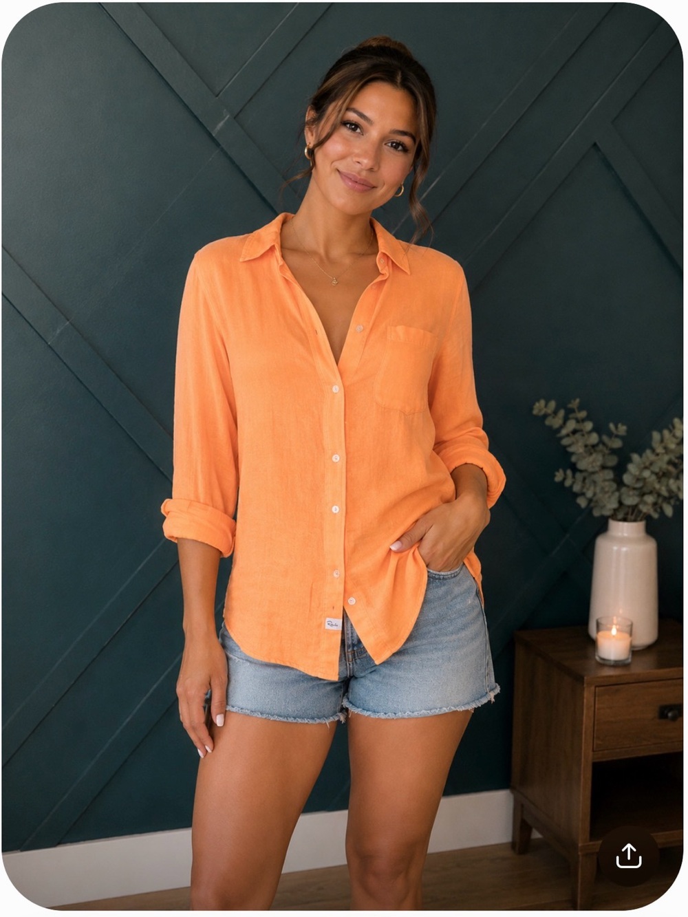 Rails Ellis Papaya Orange Organic Cotton Gauze Button Up Shirt M Quiet Luxury